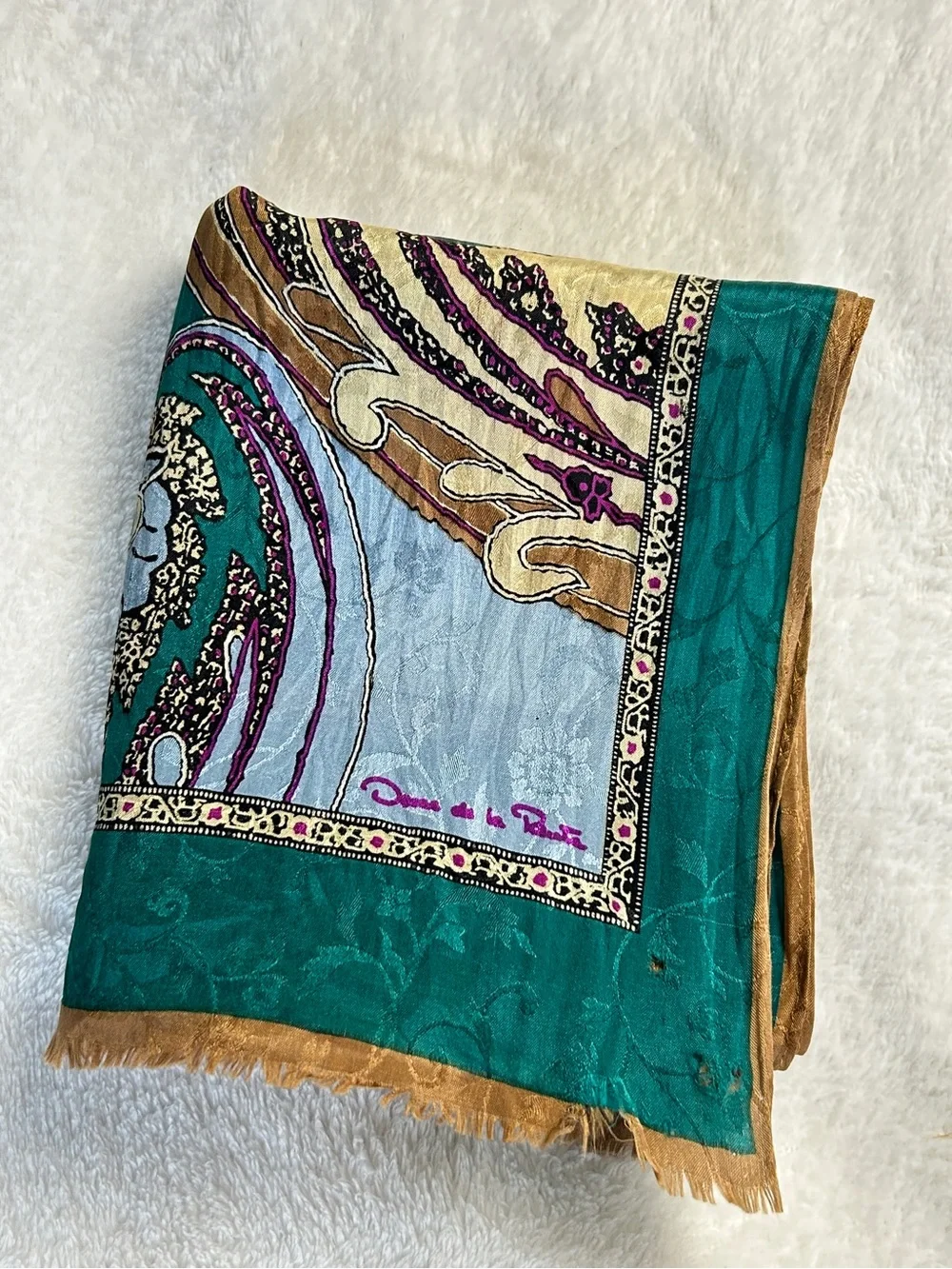 Oscar De La Renta Vintage Silk Floral Paisley Scarf